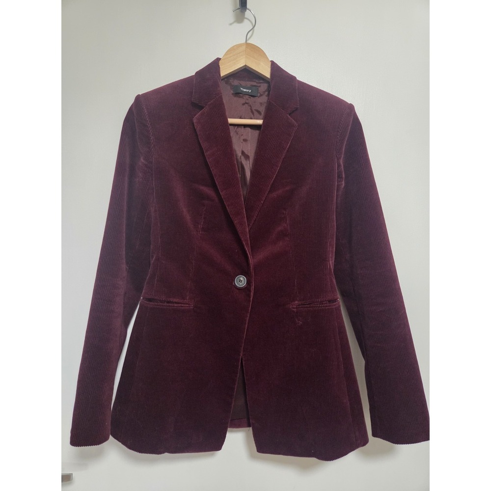 Theory Power JKT 2 Modern Corduroy Blazer Jacket Women's Size 2 Burgundy Wine